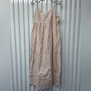 Quince Beige and Red Striped Maxi Dress